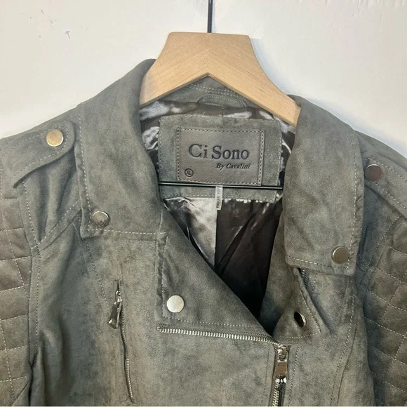 *NWT* Ci Sono by Cavalini Charcoal Gray Vegan Leather Moto Jacket, Size XL - Picture 2 of 10